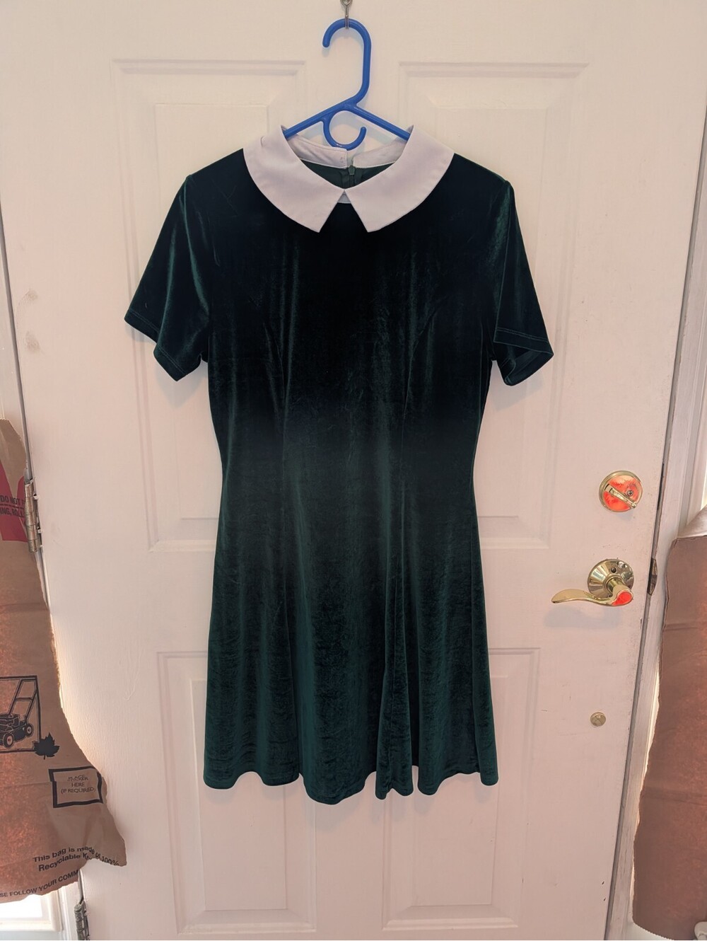 Women's Green Velvet Peter Pan Collar Dress Size Large